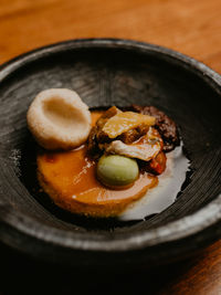 High angle view of food in plate on table