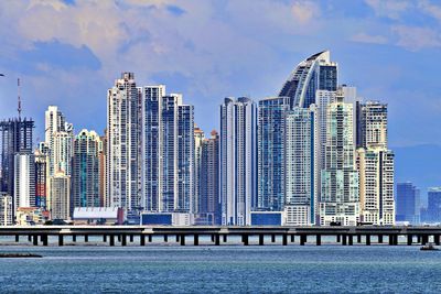 Modern buildings in city against sky