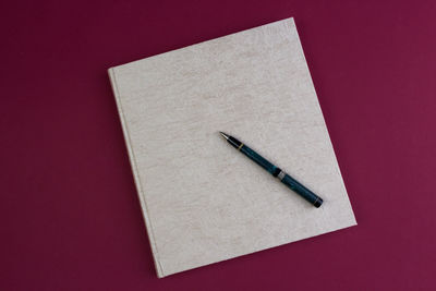 High angle view of pen on table