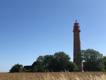 Low angle view of lighthouse against clear sky