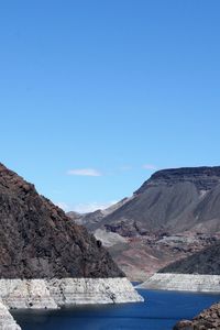 Scenic view of mountains against clear blue sky