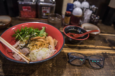 High angle view of food on table