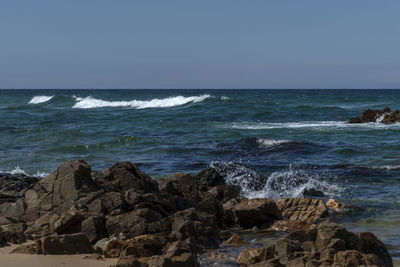 Scenic view of sea against clear sky