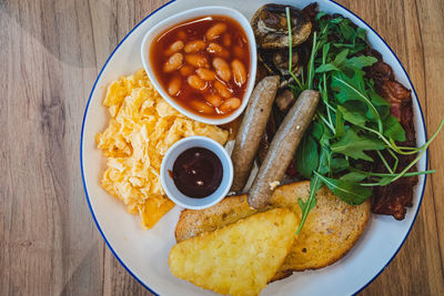 High angle view of food in plate on table