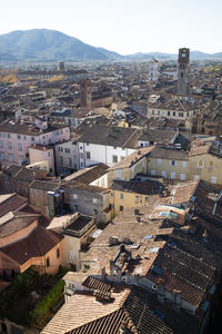 High angle view of townscape against sky