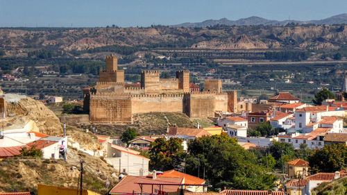 High angle view of buildings in city