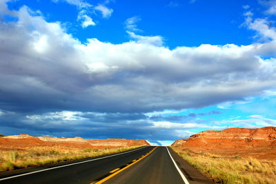 Road by landscape against sky