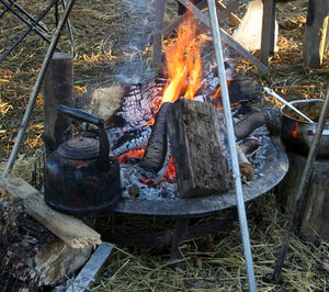 Close-up of bonfire on barbecue grill