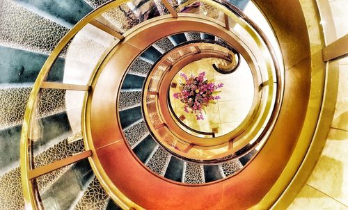 High angle view of spiral staircase in building