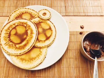 High angle view of breakfast on table