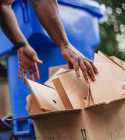 Environmental conservation concept, recycling, cardboard, plastic, and metal cans