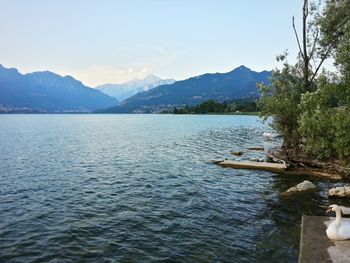 Scenic view of lake with mountains in background