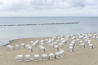 Landscape on rugen island, empty beach and the baltic sea. beach in the city of sassnitz, germany.