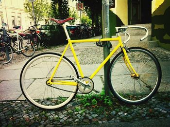 Bicycles parked in parking lot