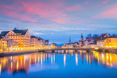 Zurich city skyline at sunset in switzerland
