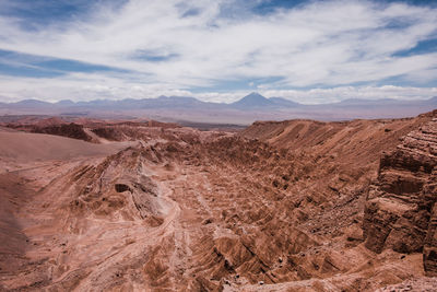 Scenic view of death valley in atacama desert in chile against cloudy sky