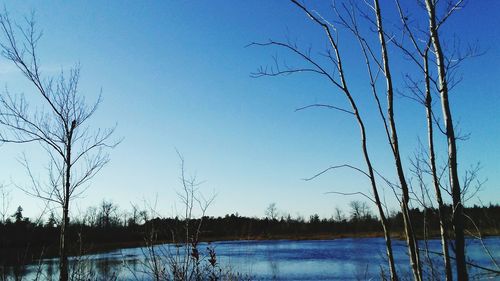 Scenic view of lake against blue sky