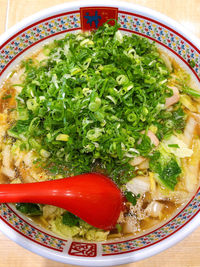 High angle view of vegetables in bowl on table