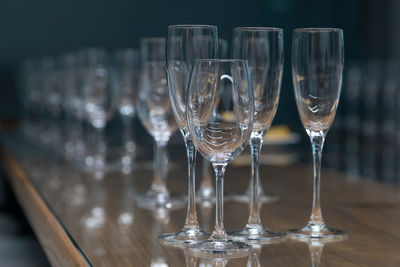 Close-up of wineglasses on table