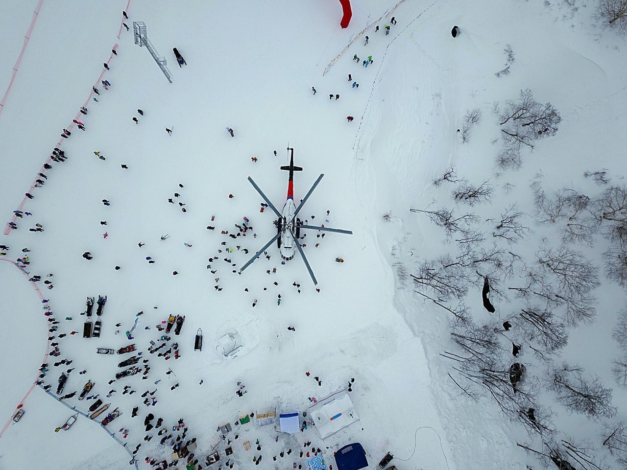 HIGH ANGLE VIEW OF PEOPLE DURING WINTER