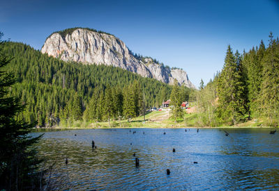 Scenic view of lake and mountains