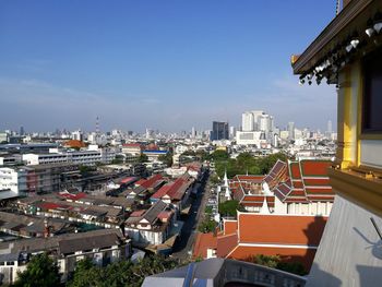 High angle view of buildings in city