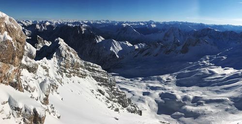 Scenic view of snowcapped mountains against sky