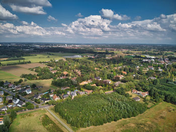 High angle view of townscape against sky