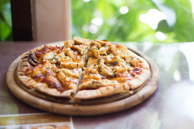 Close-up of pizza on table