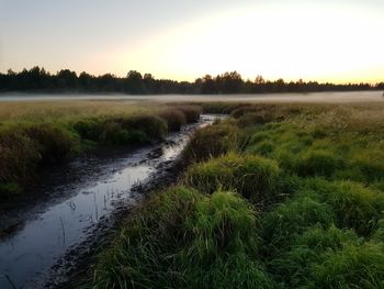 Scenic view of stream against sky during sunset