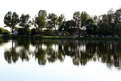 Reflection of trees in lake against sky