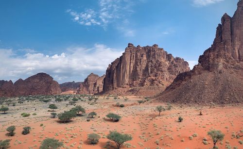 Panoramic view of rocks on land against sky