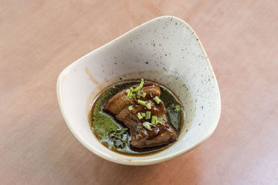 High angle view of food in bowl on table