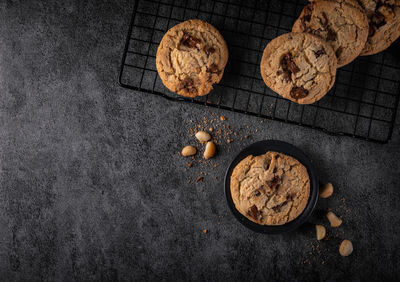 High angle view of cookies on table