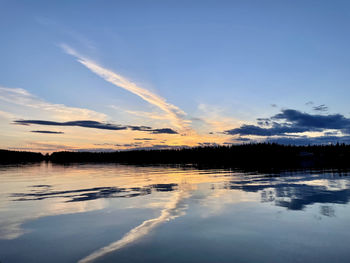 Scenic view of lake against sky during sunset