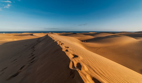 Sand dunes in desert against sky