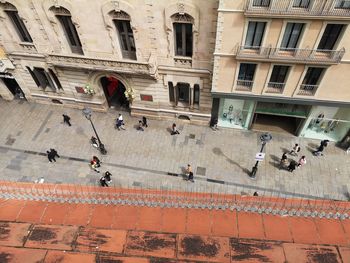 High angle view of people outside building