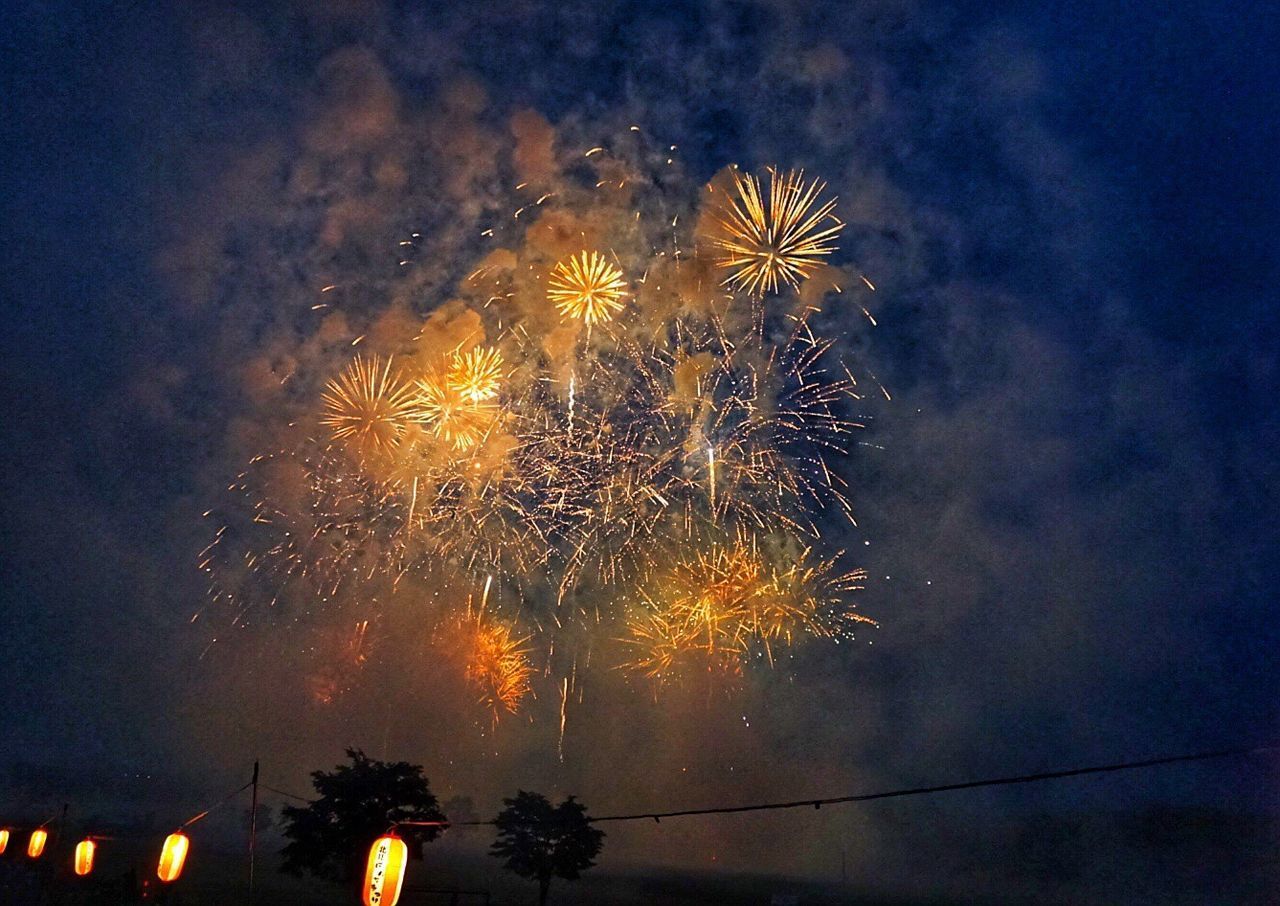 LOW ANGLE VIEW OF FIREWORK DISPLAY IN SKY