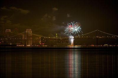 Firework display at night