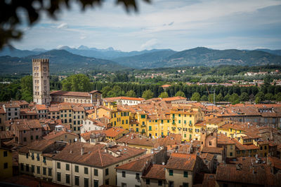 High angle view of townscape against sky