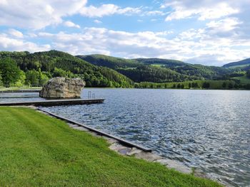 Scenic view of lake against sky