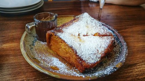 Close-up of french toast  in plate on table