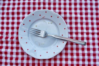 High angle view of ice cream in plate on table