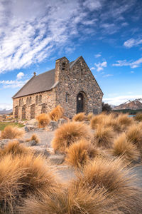 The church of good shepherd in late winter . lake tekapo, canterbury, new zealand south island.