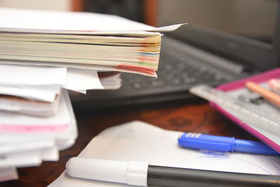 Close-up of books on table