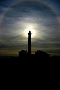 Silhouette built structure at sunset