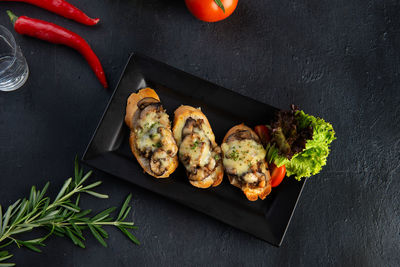 High angle view of vegetables on barbecue grill