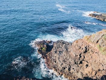 High angle view of rocks on the beach