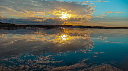 Scenic view of sea against sky at sunset