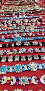 Close-up of multi colored pencils in row